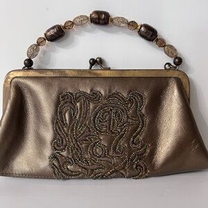 LIZ SOTO handbags - Copper color - Glass Beads Kiss Lock Evening Bag Wrist Purse